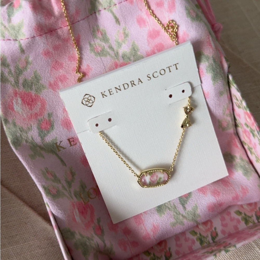 LoveShackFancy Gold Elisa Pink Rose Necklace